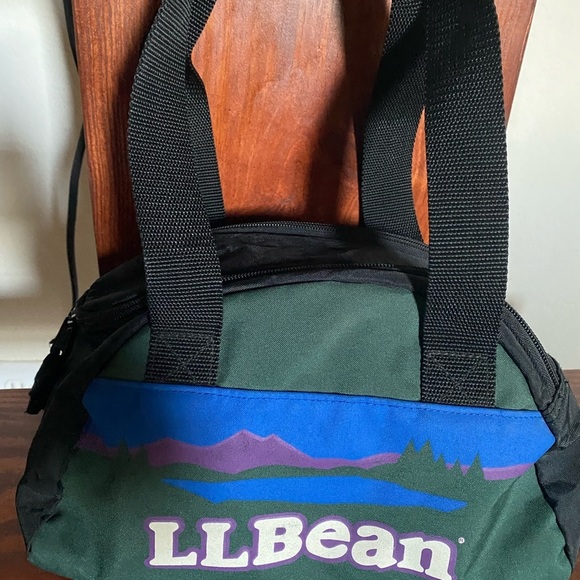 Vintage L.L. Bean Heritage Green Blue Mini Recycled Duffel Mountain Logo 20L Bag - Picture 7 of 15